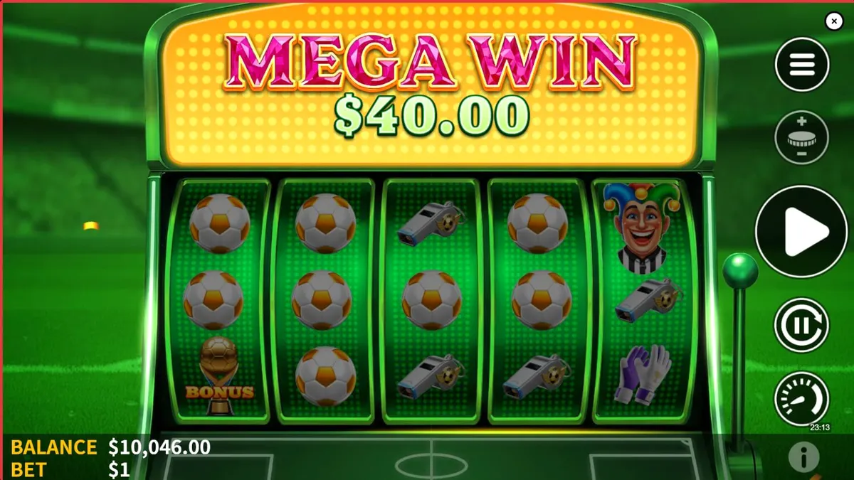 Tampilan visual slot Soccer Joker dengan tema stadion dan simbol joker
