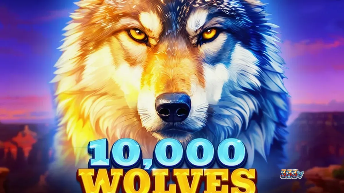Tampilan visual slot 10,000 Wolves 10K Ways dengan latar belakang pegunungan salju.